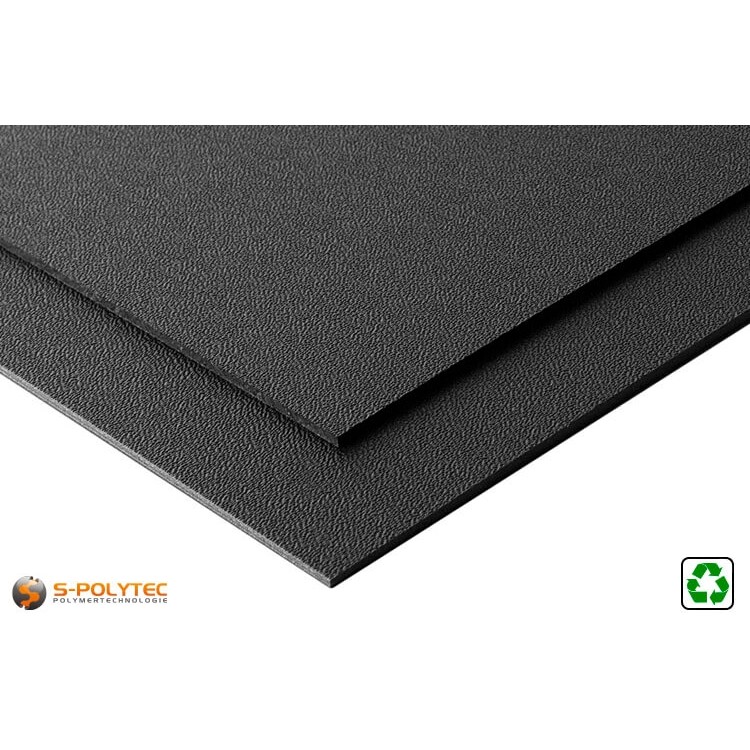 ABS Platte schwarz mit Narbung aus Recyclingmaterial im Zuschnitt