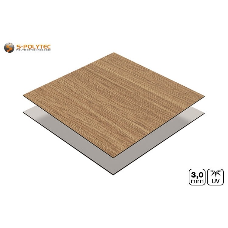 Aluverbundplatte 3mm im Zuschnitt mit einseitigem Dekor in Holzoptik Eiche Classic