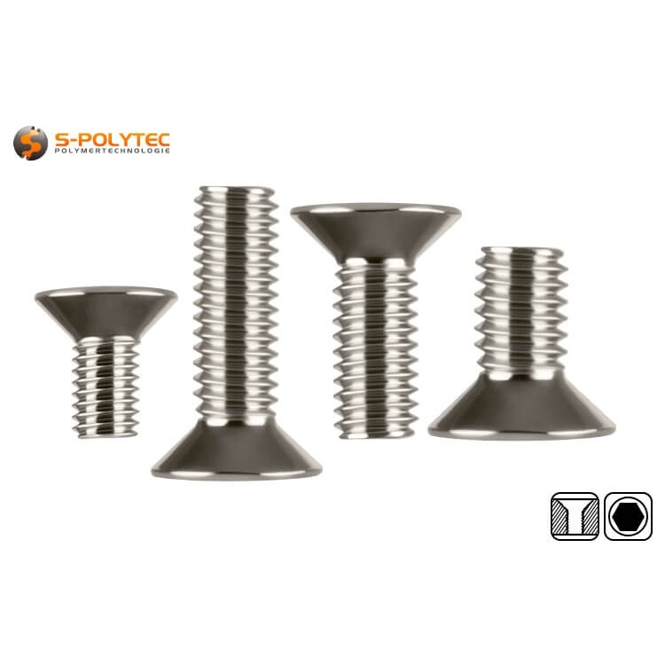 Die Gewindeschrauben mit Senkkopf sind in den Gewindedurchmessern M4, M5, M6 und M8 erhältlich