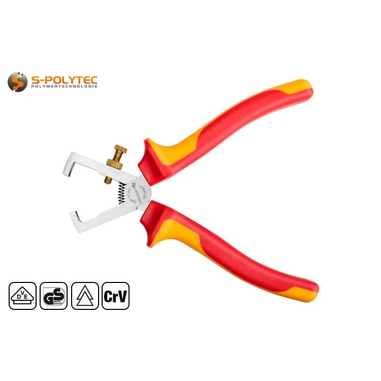 Die VDE-Abisolierzange verfügt über eine stufenlose Stellschraube und eine Öffnungsfeder