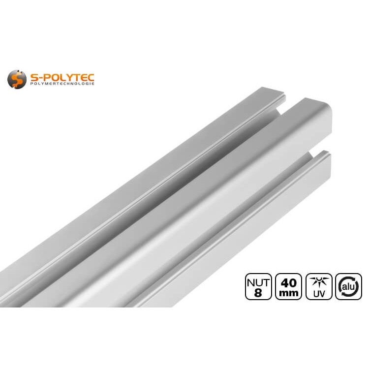 Wir bieten die 40mm Montageprofile mit 4 offenen Nuten in 8mm Breite im Zuschnitt nach Maß an