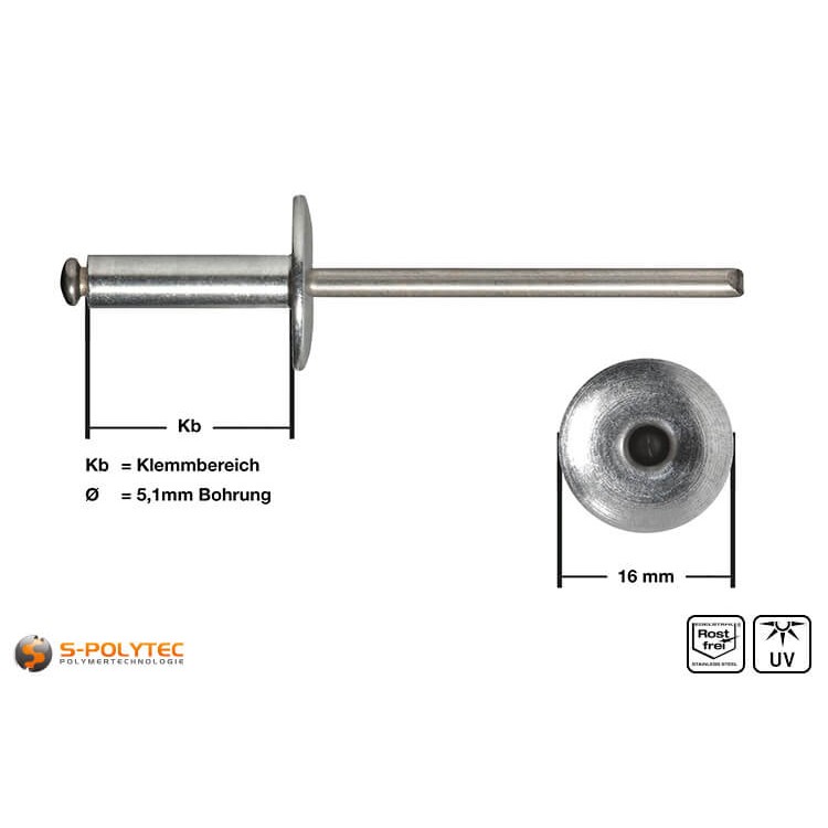 Fassadennieten unlackiert aus Aluminium in Detailansicht