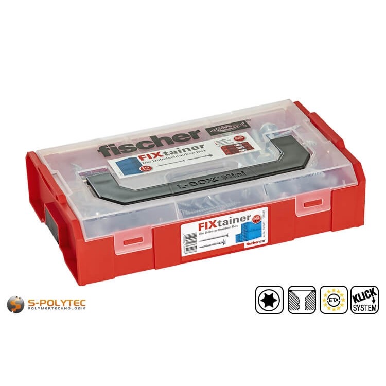 fischer FIXtainer Dübelschrauben-Box - 210 Dübelschrauben für Dübel in Ø 6mm, Ø 8mm und Ø 10mm in der L-BOXX Mini