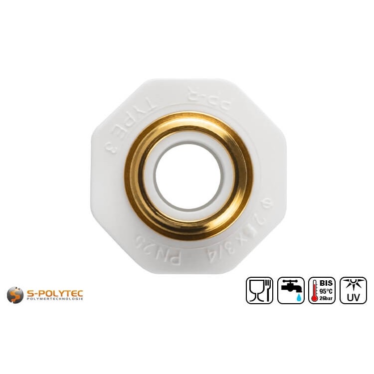 Aqua-Plus PP-R Kupplung für PP-R Rohre für PP-R Rohre in verschiedenen Größen mit Außengewinde aus Messing