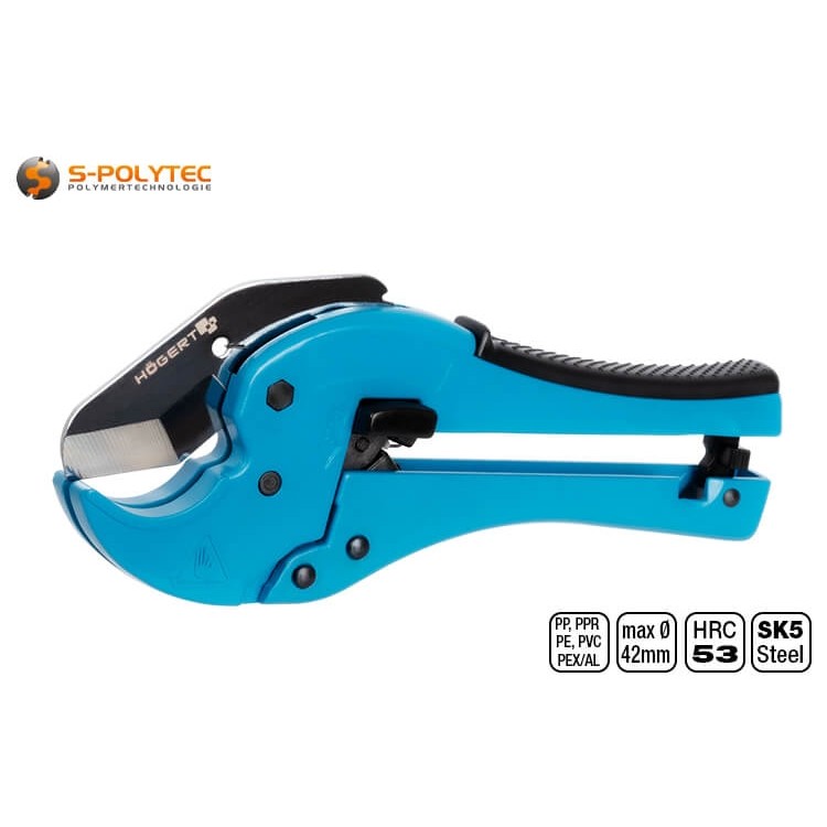 Der Högert Rohrabschneider ERGO Grip für Kunststoffrohre und Alu-Verbundrohre schneidet Rohre bis Ø 42mm