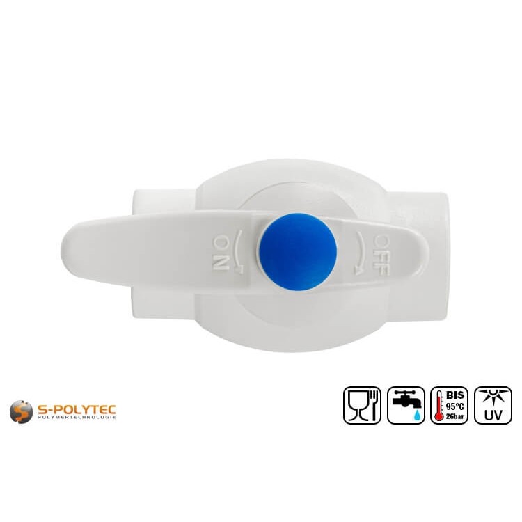 Der PP-R Kugelhahn zur Schweißverbindung in weiß mit vollem Durchgang für verlustfreie Strömung