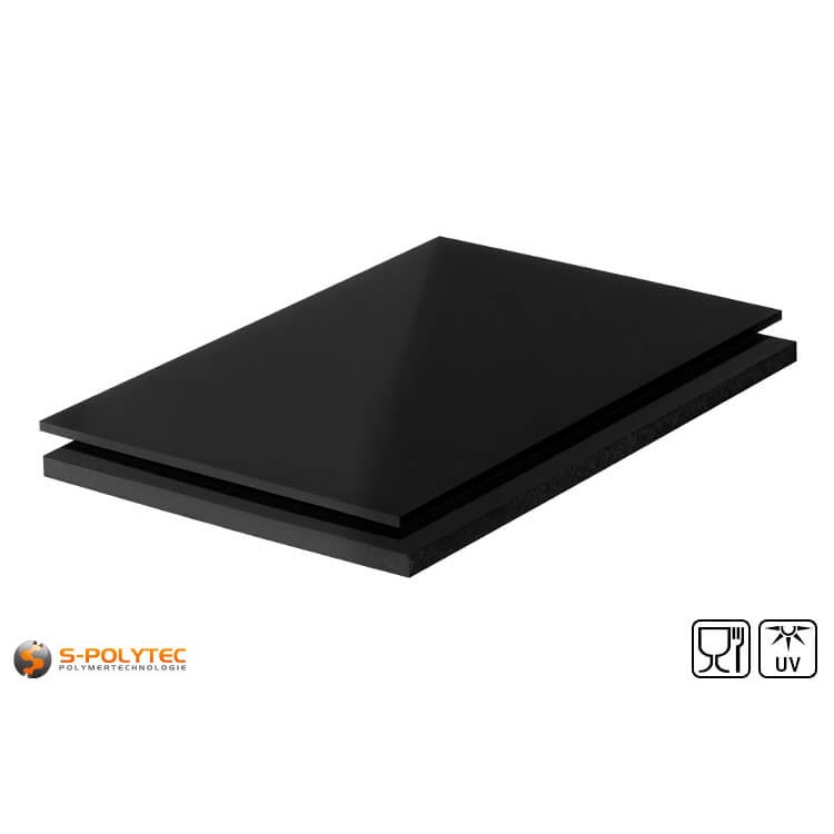Polyethylen (PE-HD) Platten schwarz mit glatter Oberfläche in Stärken von 1mm - 100mm als Standardplatte 2,0 x 1,0 Meter