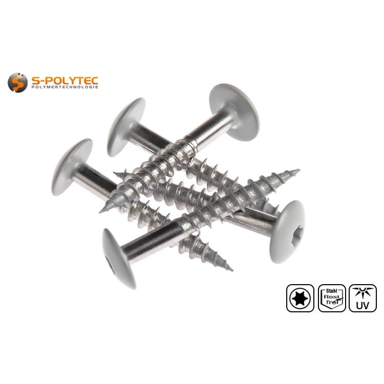Fassadenschrauben nach DIN EN 14592 für Trespa® Meteon® FR HPL-Platten in Silver Grey (A03.4.0) mit Satin-Finish	