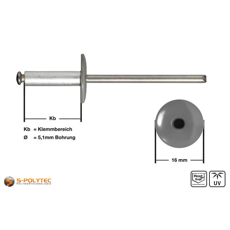 Fassadennieten in Staubgrau (RAL 7037) aus Aluminium in Detailansicht