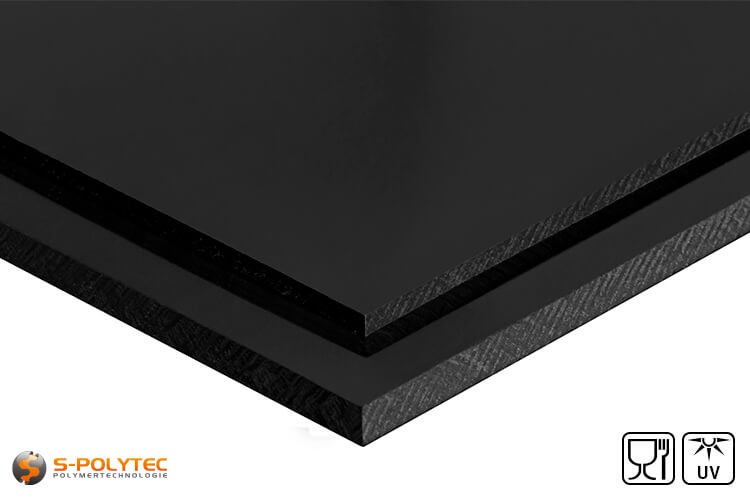 Polyethylen (PE-HMW, PE-500) Platten schwarz mit glatter Oberfläche in Stärken von 10mm - 100mm als Standardplatte 2,0 x 1,0 Meter