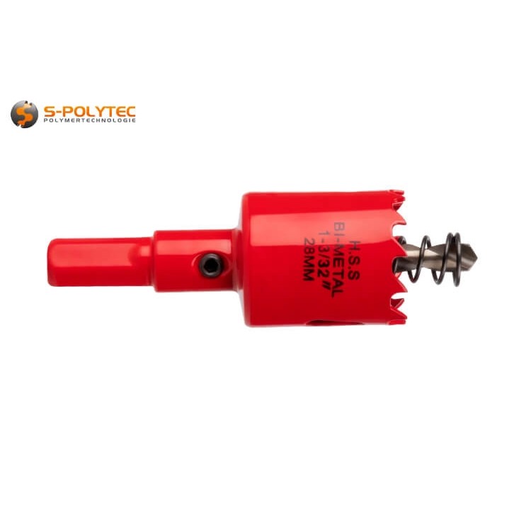 Die Lochsäge mit 28mm Durchmesser ist für Schnitttiefen bis 34mm geeignet