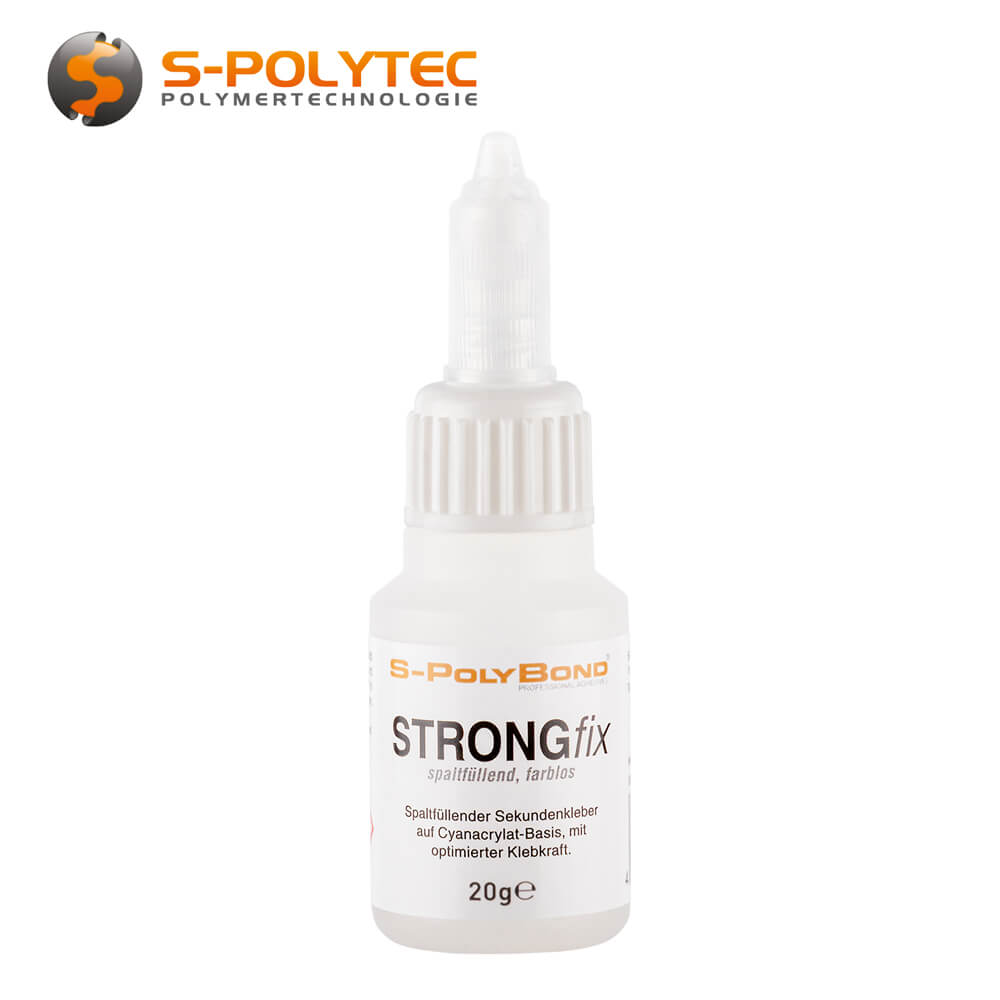 Sekundenklebstoff S-Polybond STRONGfix für spaltfüllende Verklebungen innerhalb weniger Sekunden in der 20g Dosierflasche