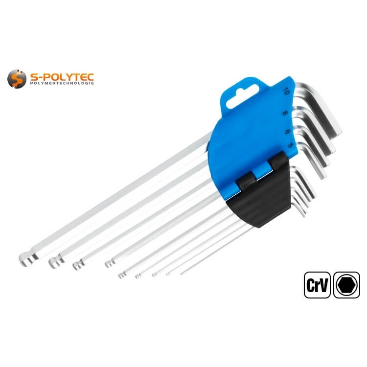 Der kompakte Werkzeughalter mit aufgedruckten Größenangaben ist aufklappbar für eine leichtere Entnahme der Sechskant-Schlüssel