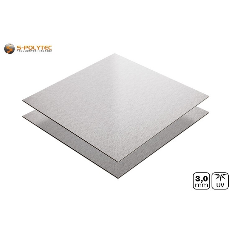 Unsere Alu Verbundplatten im Edelstahllook mit gebürsteter Oberfläche als Balkonverkleidung im Onlineshop von S-Polytec