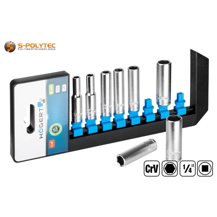 Hochwertiger Sechskant-Steckschlüssel-Satz mit 8 Steckschlüsseln aus Chrom-Vanadium-Stahl in 50mm langer Ausführung