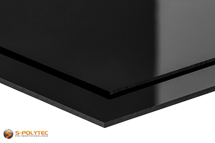 Polystyrol-Platten (PS) in schwarz, hochglänzend in Stärken von 2 - 3mm - Detailansicht