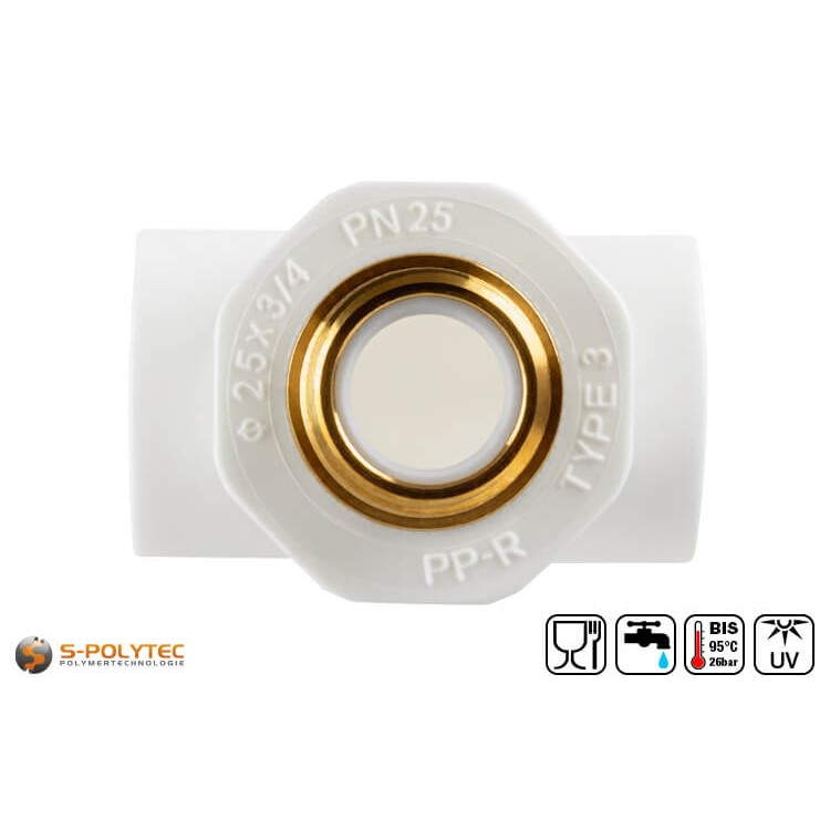 Aqua-Plus PP-R T-Stück für PP-R Rohre in verschiedenen Größen mit abzweigendem Außengewinde aus Messing