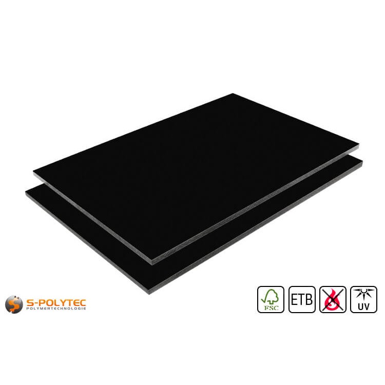 HPL Platte RAL9005 Tiefschwarz schwer entflammbar mit ETB Absturzsicherung in 6mm