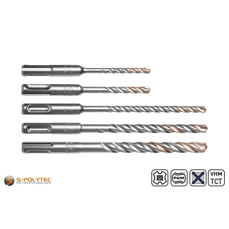 SDS plus QX-4 Hammerbohrer-Set mit einem 5x110mm, 6x110mm, 6x160mm, 8x160mm und 10x160mm Bohrer - ideal für bewehrten Stahlbeton