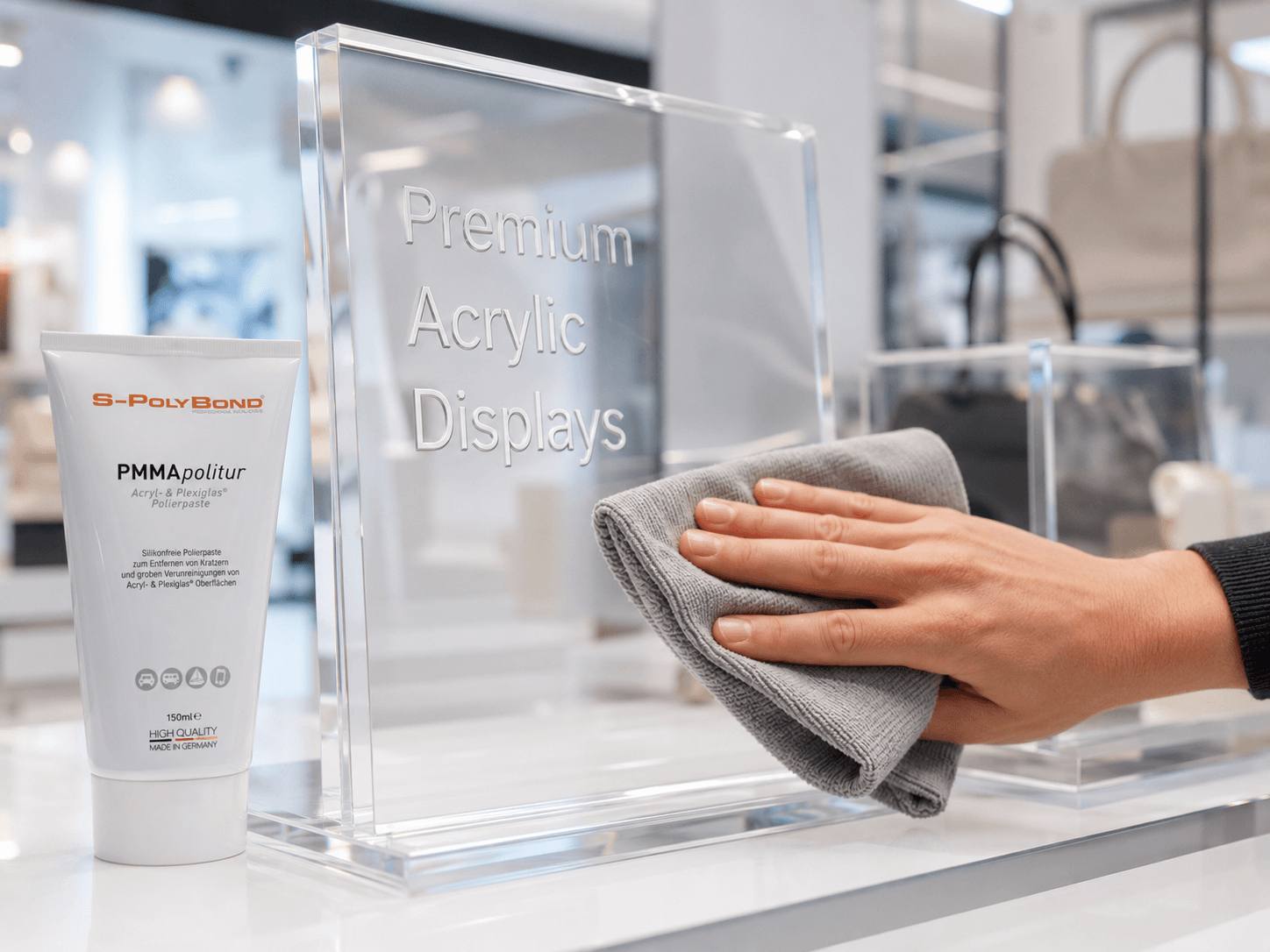 Werbedisplays aus Acrylglas polieren