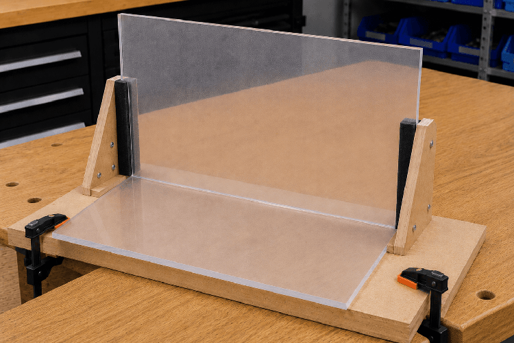 Acrylglasverklebung während der Aushärtung fixieren