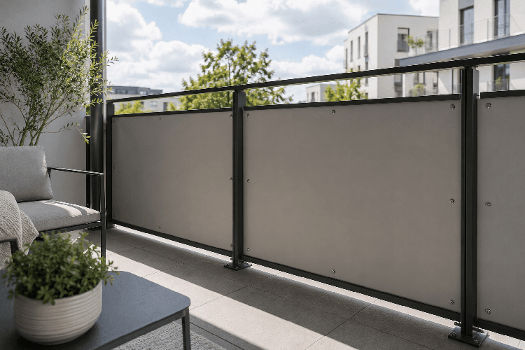 Innenansicht einer Balkonverkleidung mit sichtbaren Befestigungen
