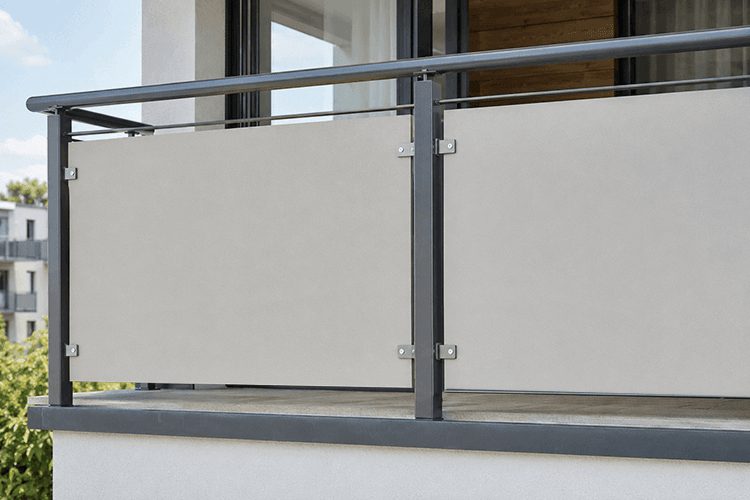 Unterkonstruktion einer Balkonverkleidung mit Pfosten und Querprofilen prüfen