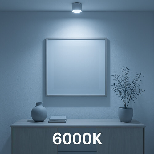 Wirkung eines LED-Leuchtmittels in Kaltweiß mit einer Farbtemperatur von 6000K – KI generiert