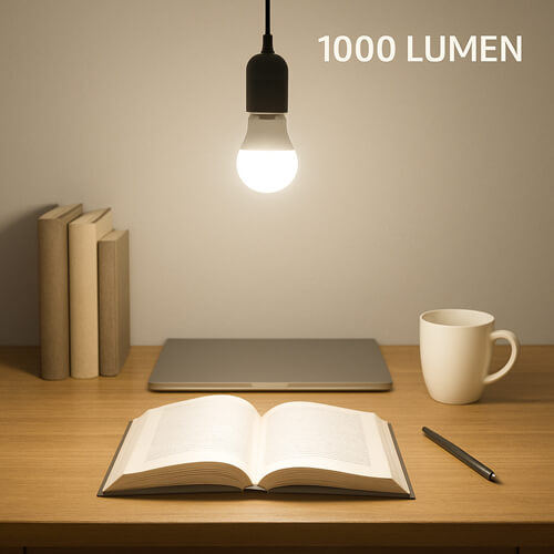 Wirkung eines LED-Leuchtmittels mit einer Lichtmenge von 1000 Lumen – KI generiert
