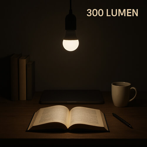 Wirkung eines LED-Leuchtmittels mit einer Lichtmenge von 300 Lumen – KI generiert