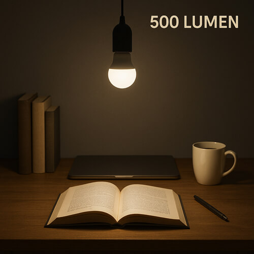 Wirkung eines LED-Leuchtmittels mit einer Lichtmenge von 500 Lumen – KI generiert