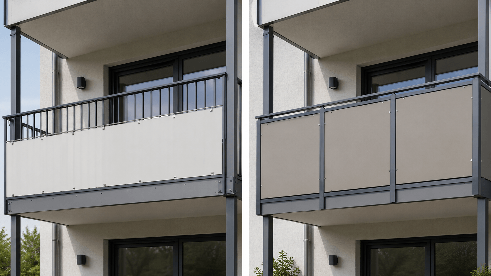 Zusätzlicher Sichtschutz und absturzsichernde Balkonfüllung im Vergleich